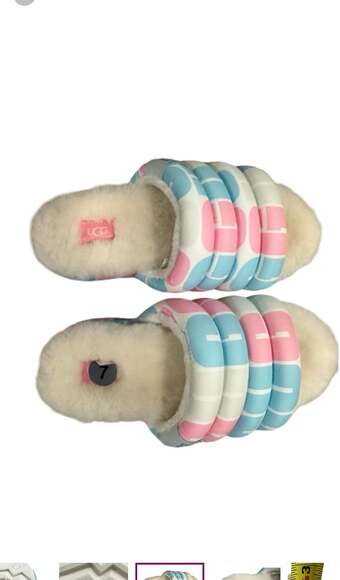 UGG Maxi Slide Logo Platform Slippers Pink Blue White, Size 7. - Picture 6 of 9